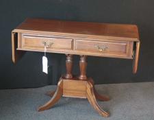   Mahogany 2 drawer drop sides pedestal hall table. In excellent condition
THIS ITEM is SOLD 
If wanting a similar item, note the image number and use "Contact Us" link         $325