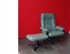 388    Leather Sage Green Chair and Matching Footstool   $300