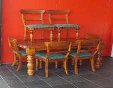 401  B0129   Hard wood slab table and 6 chairs   $500