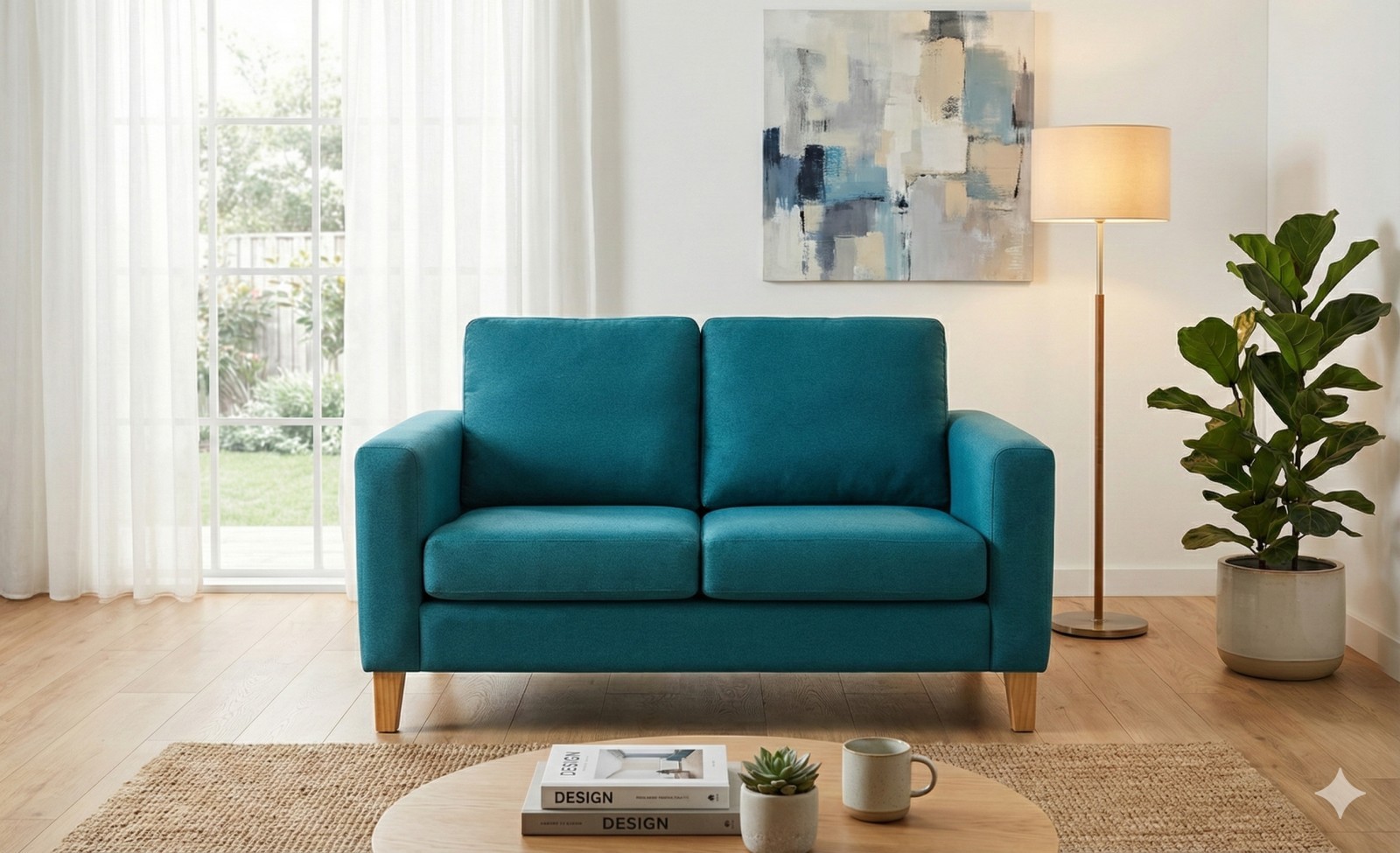 Modern 2-Seater Teal Sofa