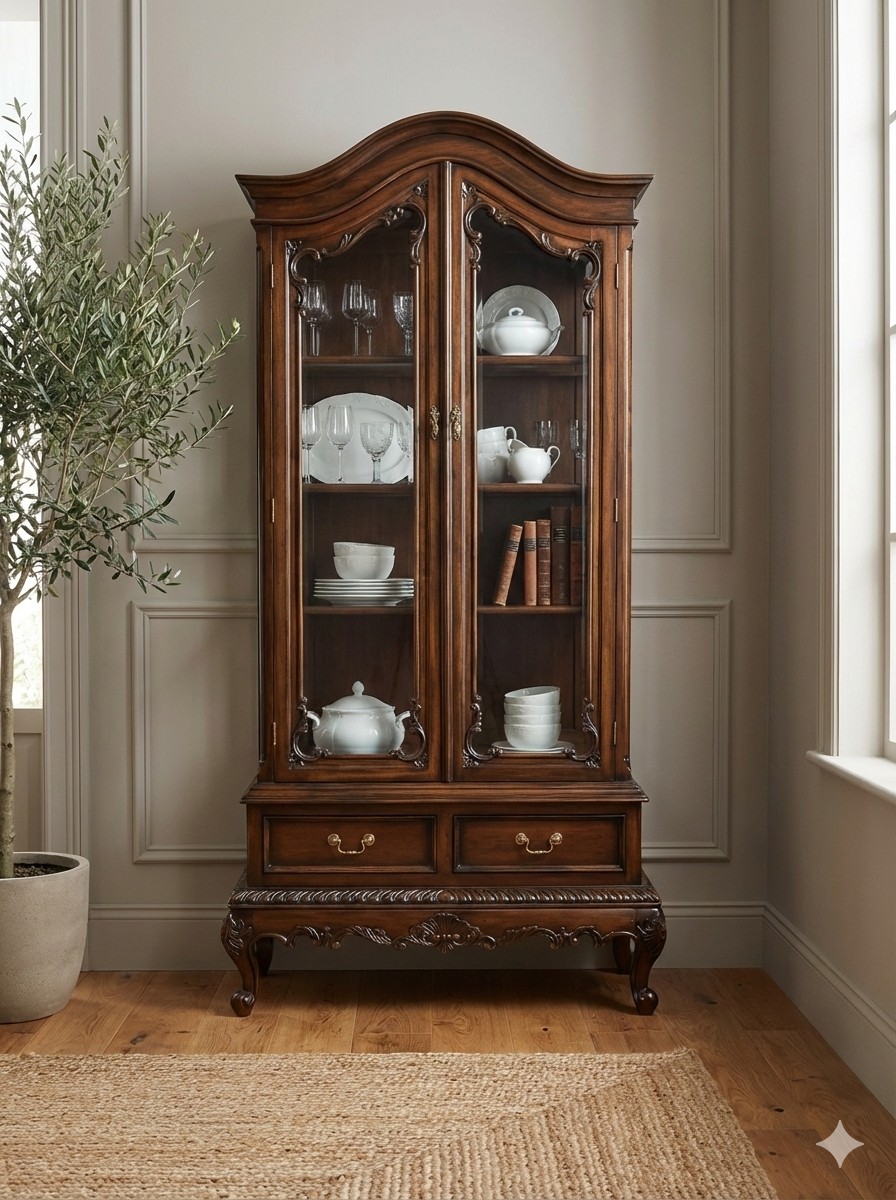 Elegant Solid Mahogany Display Cabinet with Ball & Claw Feet