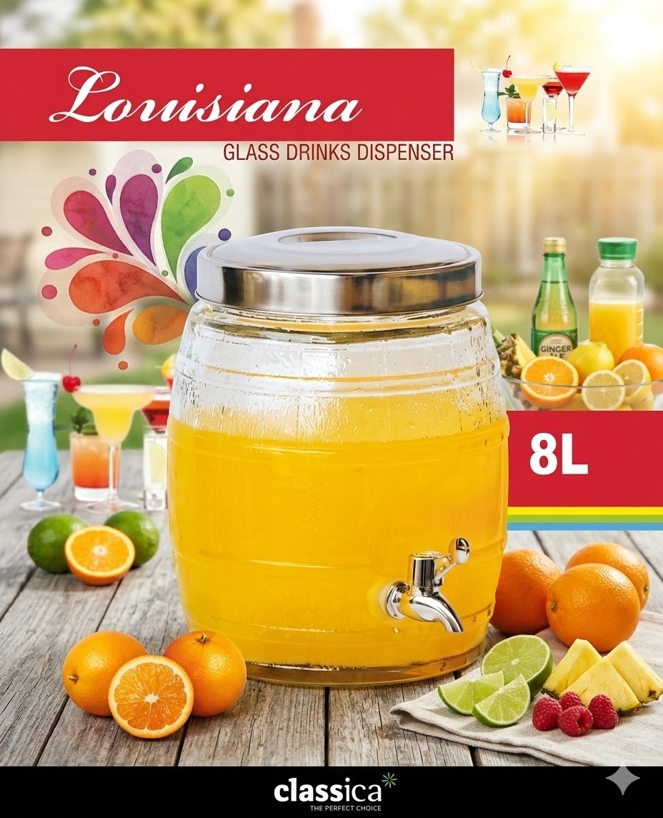 Classica Louisiana 8L Glass Drinks Dispenser - New In Box