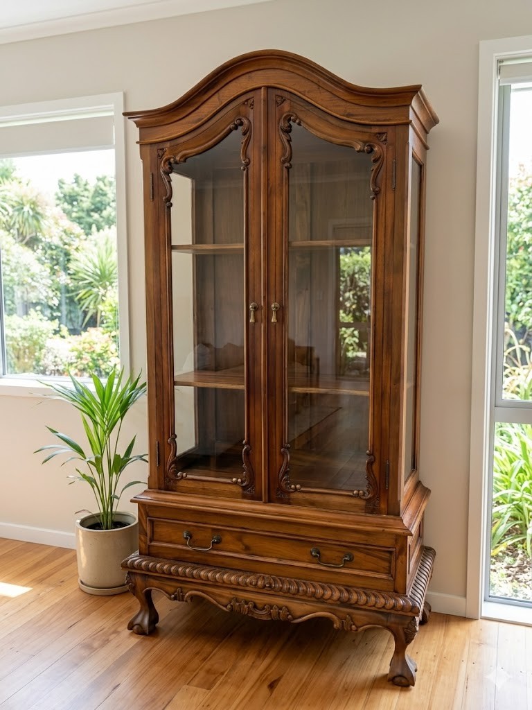 Solid Indonesian Teak French Style Display Cabinet