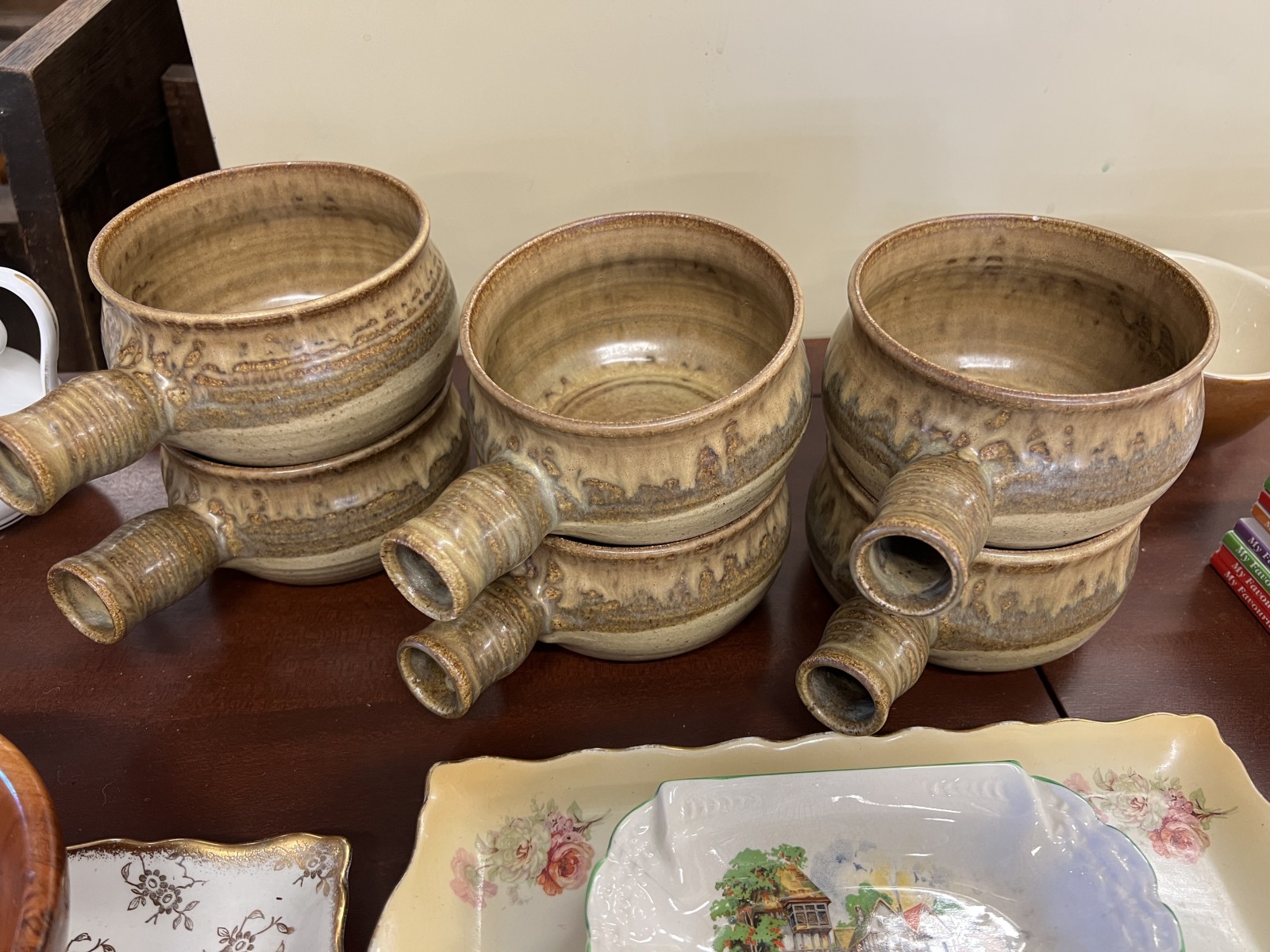 Vintage NZ Studio Pottery Handled Soup Bowls - Set of 6