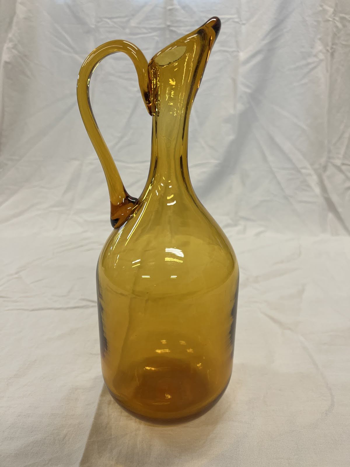 Mid-Century Amber Hand-Blown Glass Pitcher