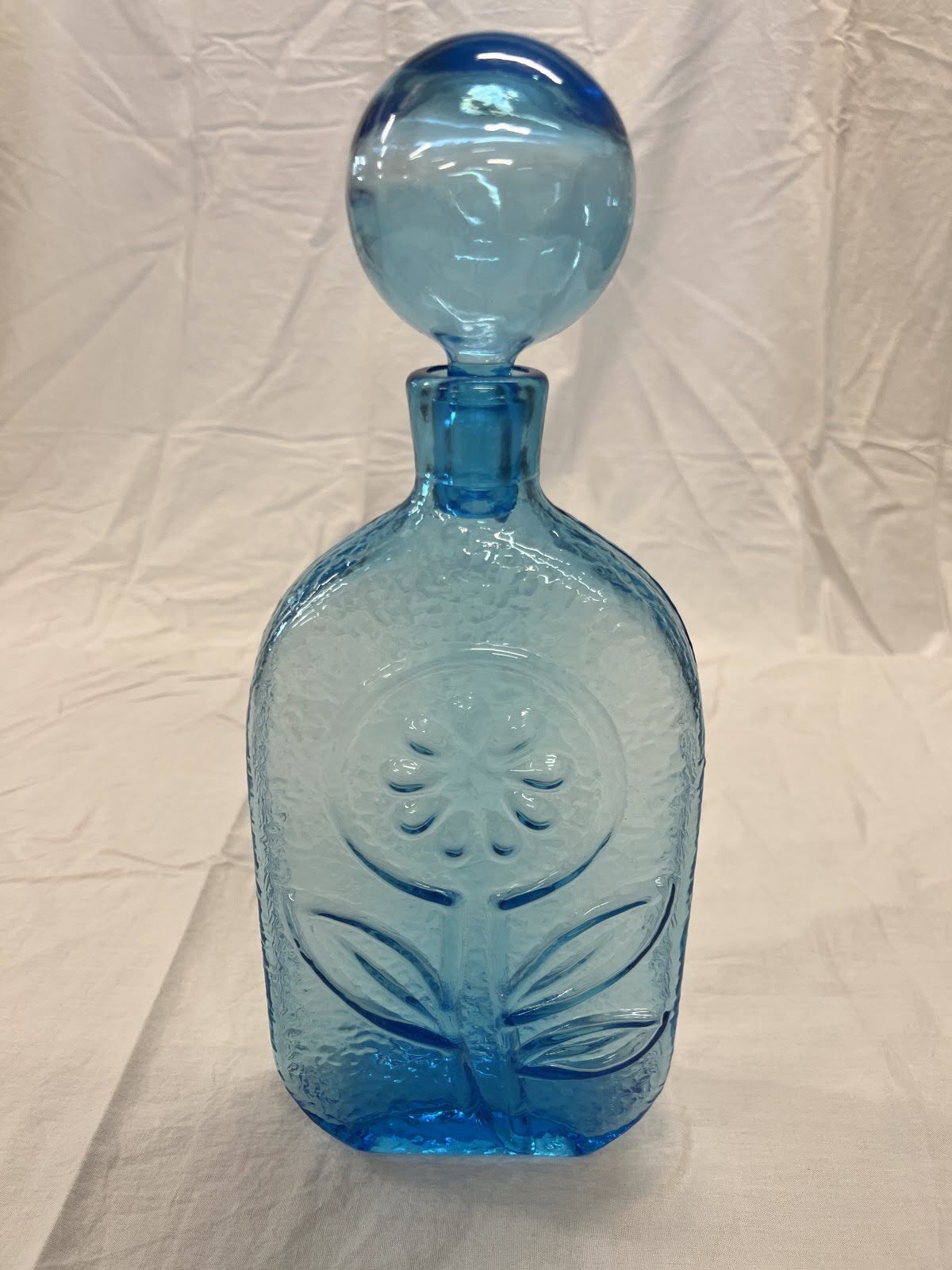 Mid-Century Italian Blue Glass Sunflower Decanter