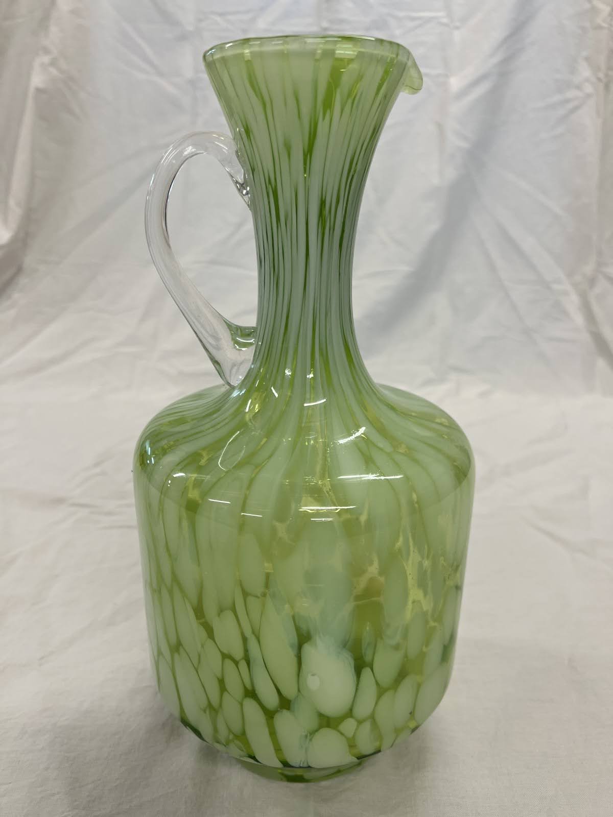 Mid-Century Vintage Italian Murano Green Spatter Glass Pitcher