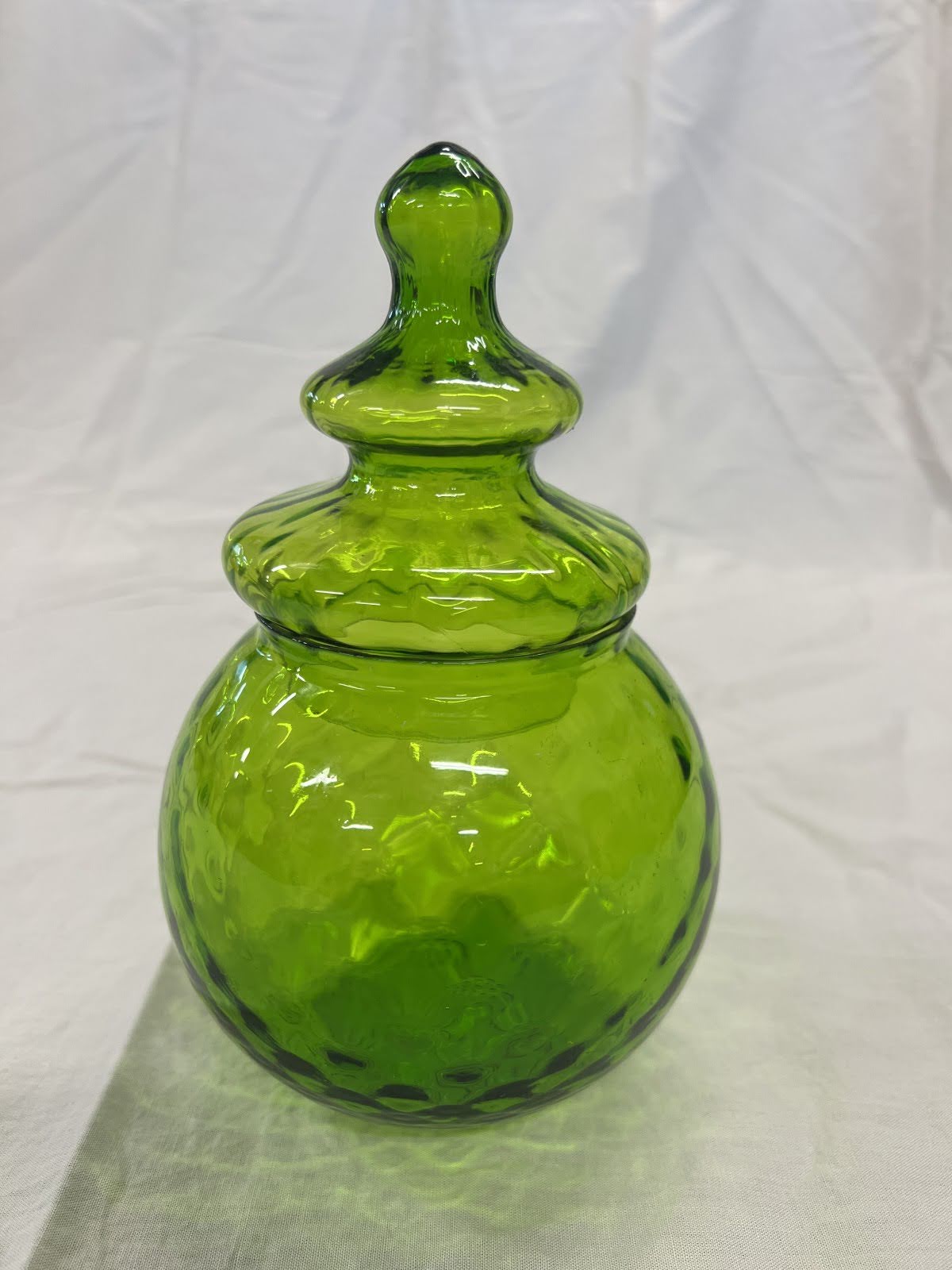 Vintage Mid-Century Green Dimpled Glass Apothecary Jar