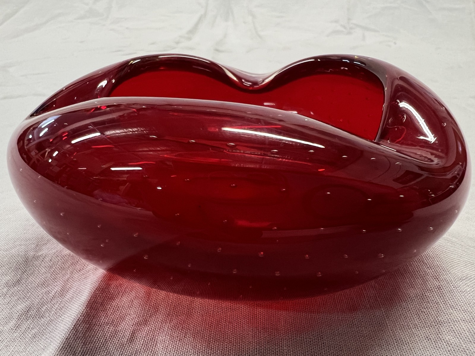 Vintage Mid-Century Ruby Red Bullicante Art Glass Ashtray
