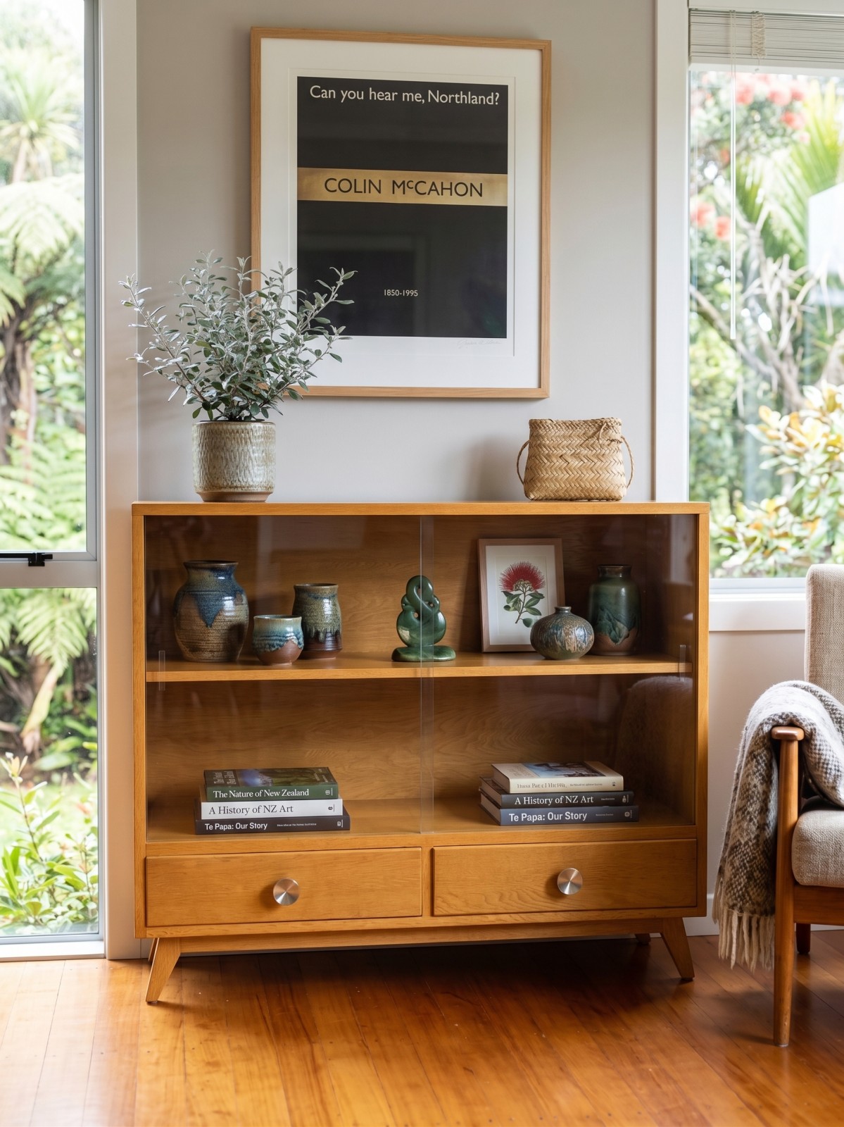 Oak & Rimu Display Cabinet - Authentic Retro Mid-Century