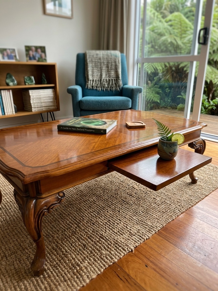 Vintage French style coffee table with pull-out butler slide