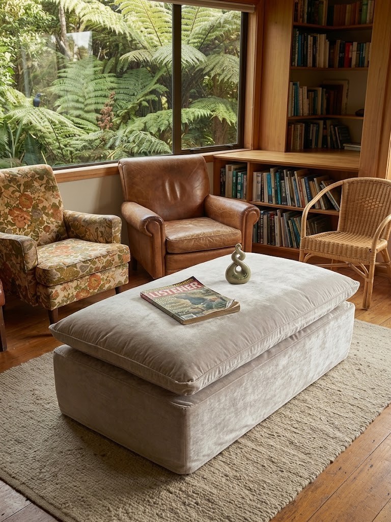 'Cloud' Velvet Pillow Ottoman - NZ Made By Profile Furniture