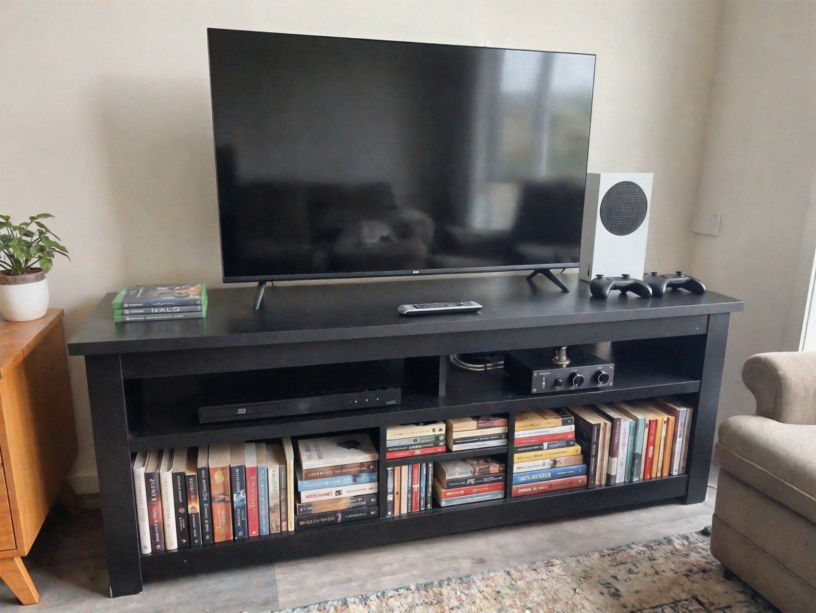 Modern Matte Black Lowline TV Entertainment Unit
