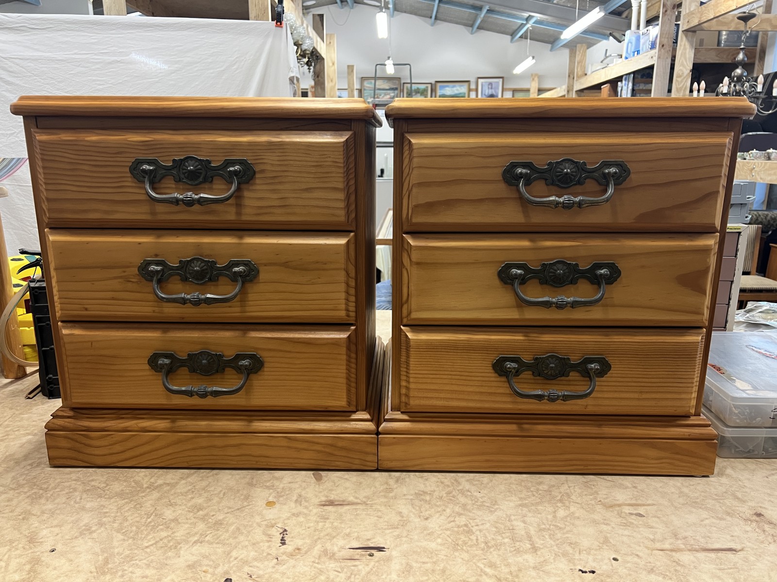Refinished Pine 3-Drawer Bedside Tables - Pair