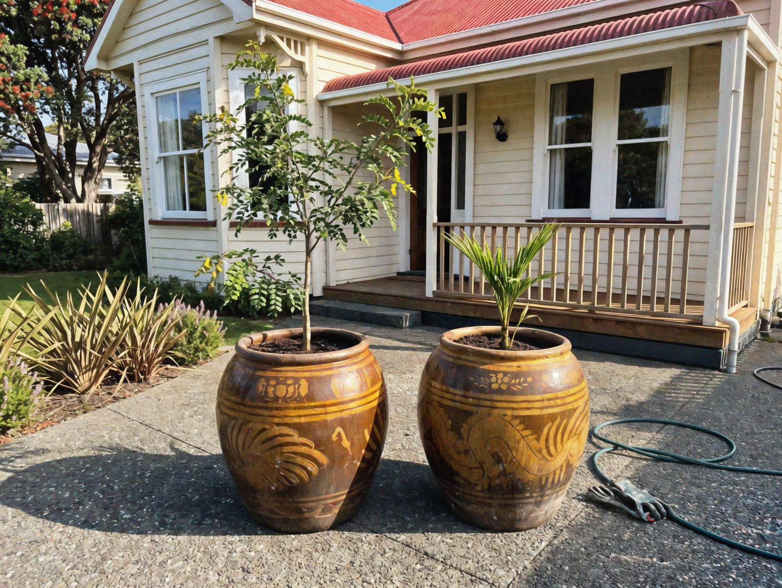 Pair of Large Vintage Chinese Dragon Glazed Pots