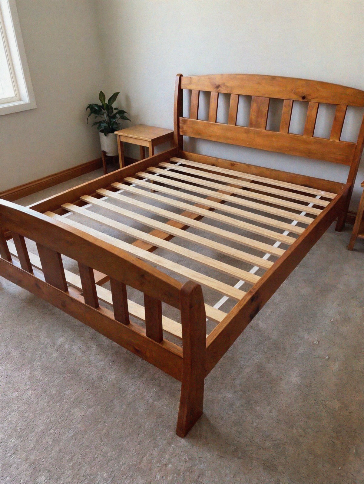 Solid Pine Queen Bed Frame with Slats