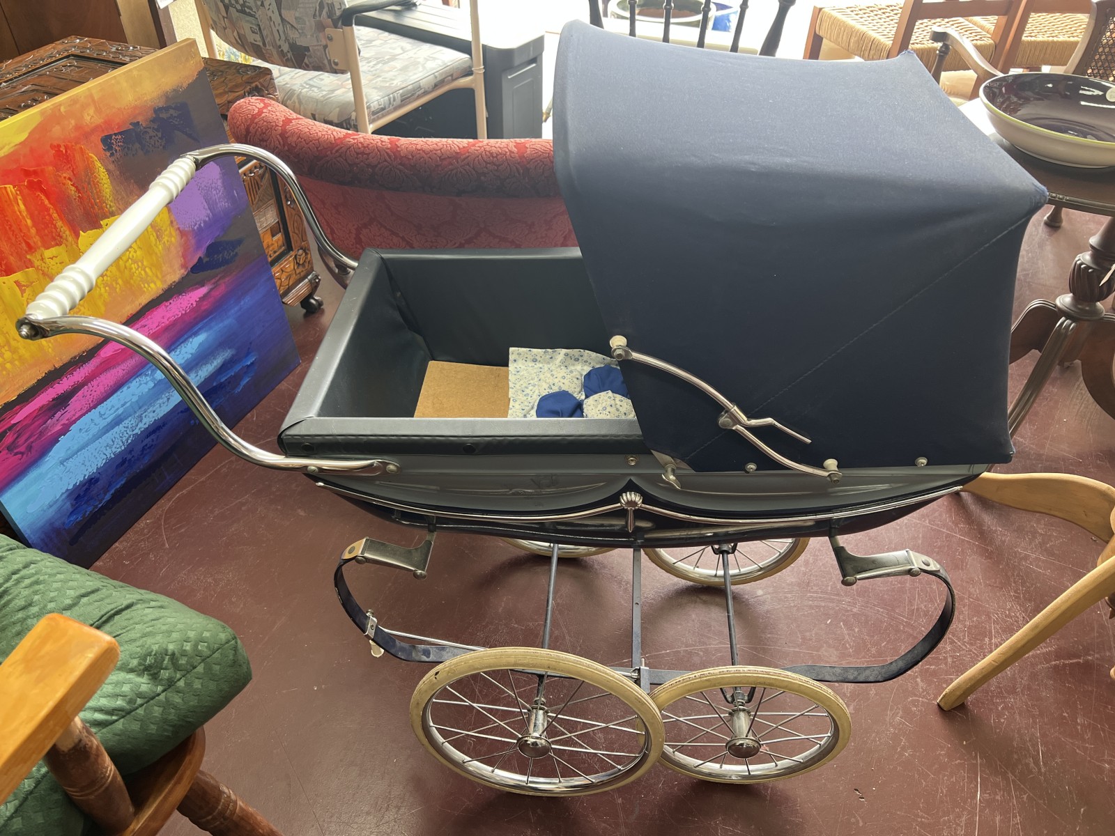 Vintage Navy Silver Cross Pram