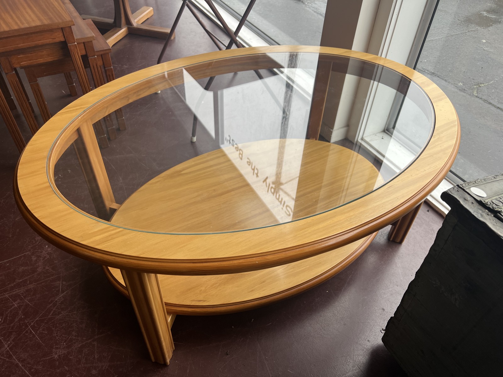 Classic Oval Rimu & Glass Coffee Table