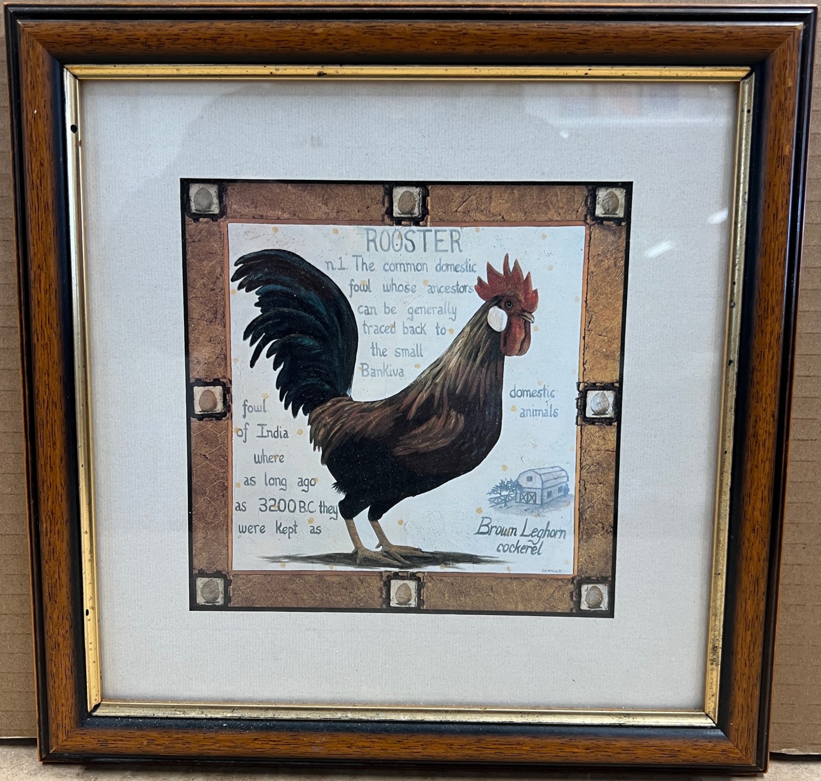 Vintage Framed Leghorn Rooster Print