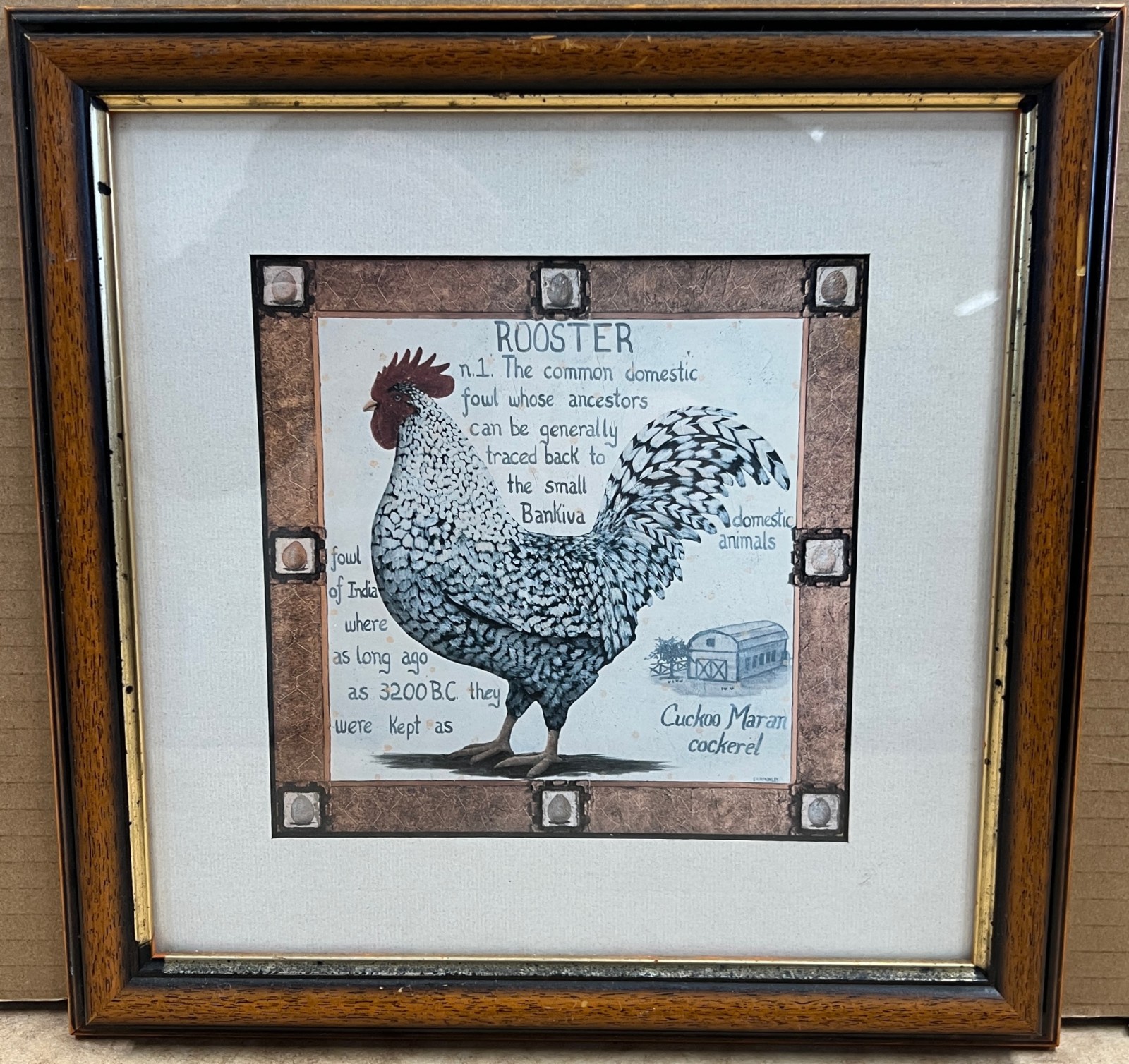 Vintage Framed Maran Rooster Print