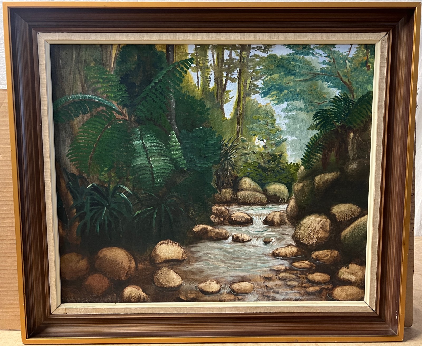 Framed Wayne Kelsall Wai-Iti Native Bush Oil