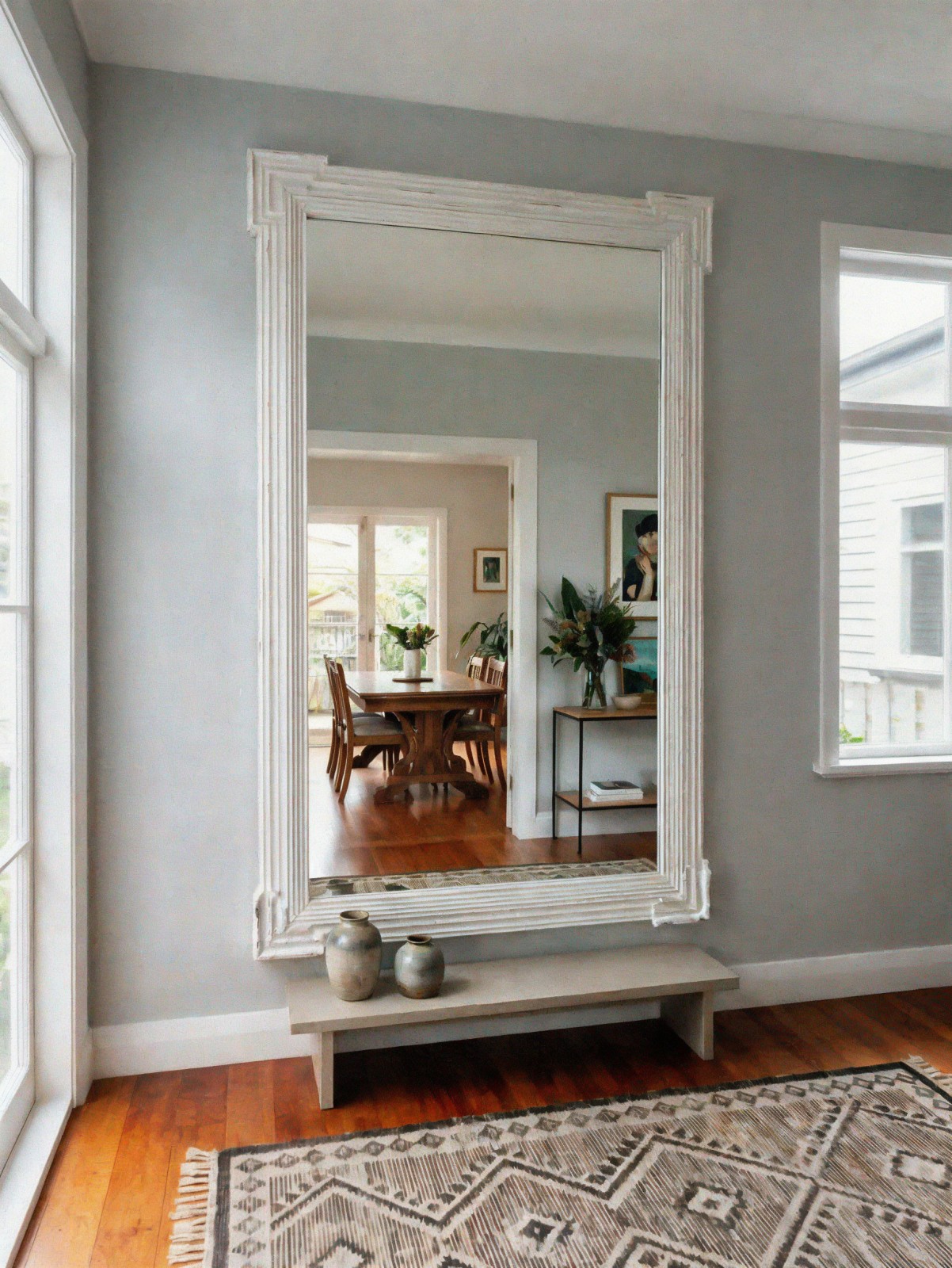 Huge 2m Shabby Chic White Wall Mirror