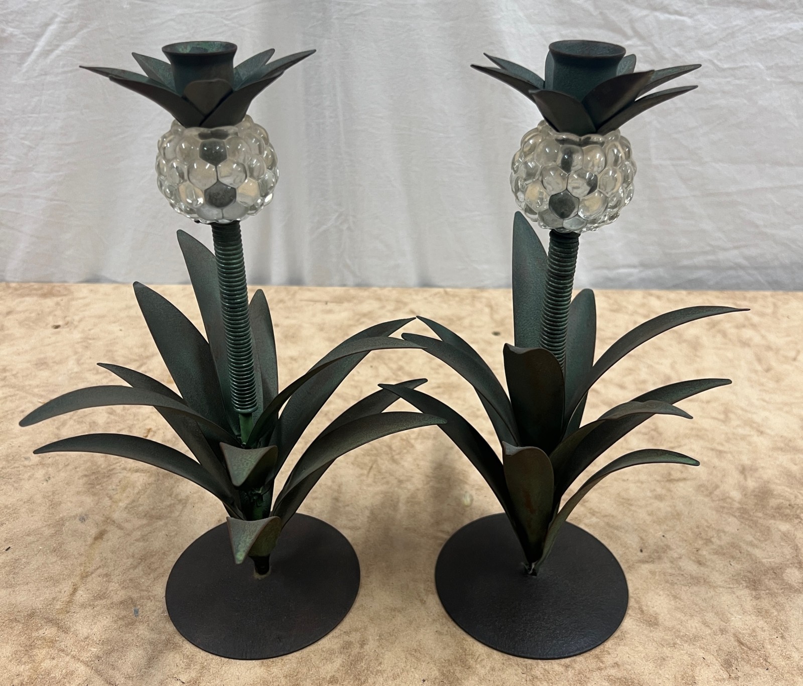 Vintage Iron Pineapple Candle Holders - Pair
