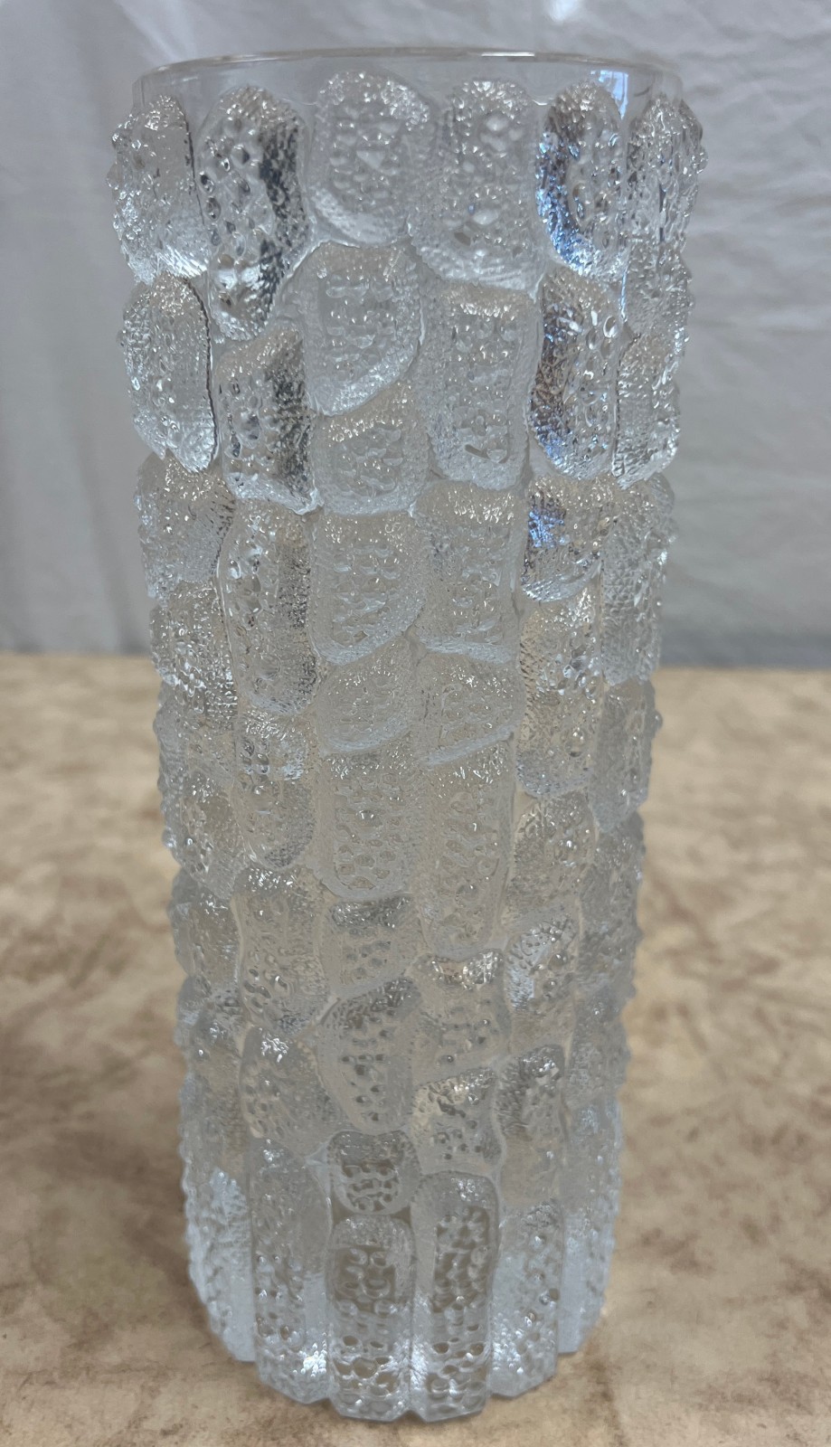 Mid-Century Heavy Textured Ice Glass Vase