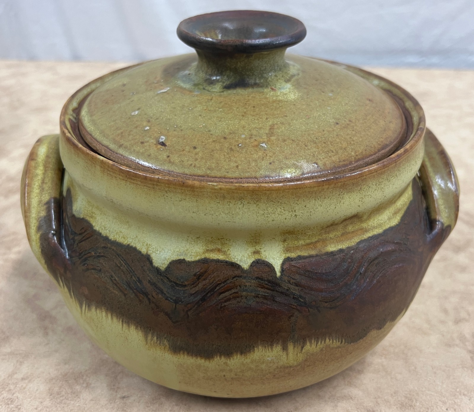 NZ Studio Pottery Casserole Dish - Mustard-Yellow Glaze