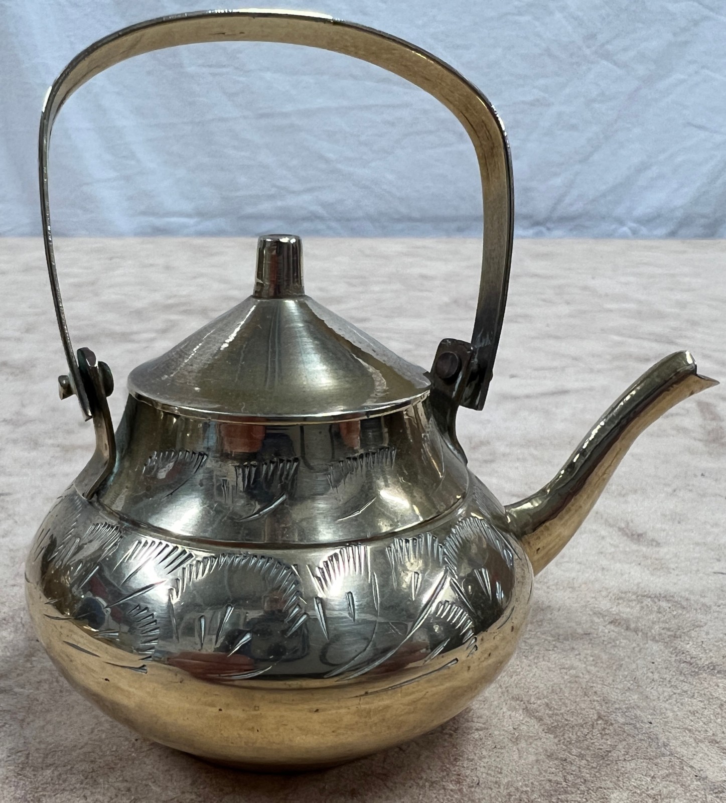 Miniature Engraved Brass Teapot / Kettle