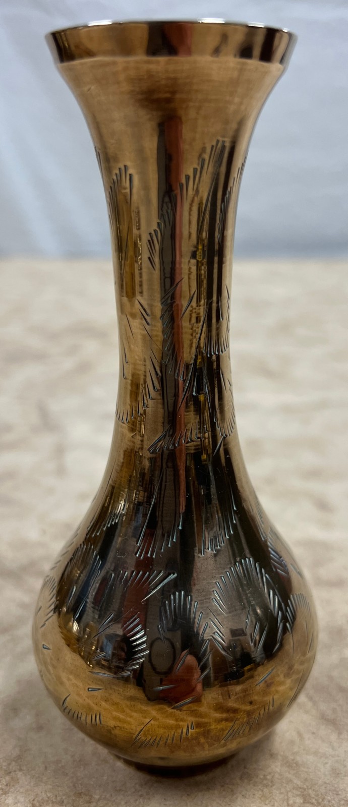 Vintage Etched Solid Brass Vase 14cm