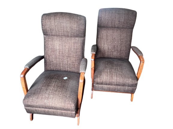 Pair of Vintage High-Back "Platform Rockers" – Mid-Century Spring Base Armchairs